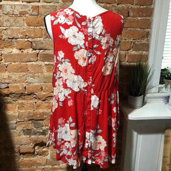 TORRID BLOOD ORANGE FLORAL CHALLIS FLOWY BABYDOLL TANK WOMENS 2X - Picture 4 of 10